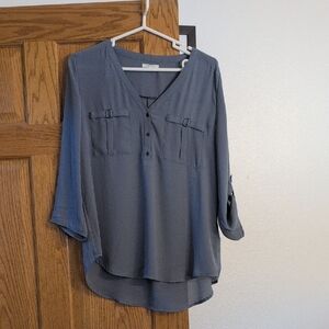 Maurices Steel Blue Button-Front Blouse
